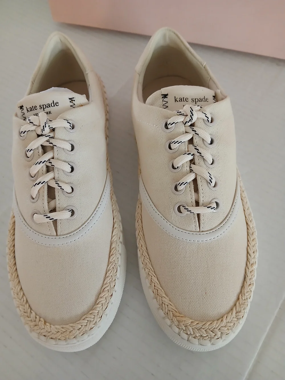 kate spade New York Cream Lace-Up Espadrille-Trim Sneakers Size 5B $45